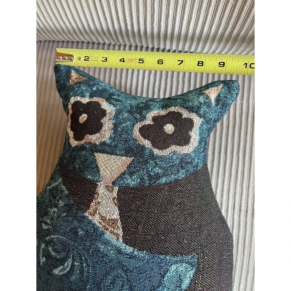 Owl Shaped Throw Pillow Tapestry Brown Blue Harvest Owl w/ Tie Christine Adolph